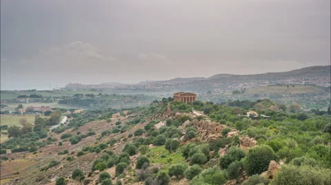 Sunset timelapse of Valley of temples in Agrigento in Sicily Stock Footage 66289551