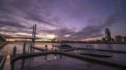 Sunset timelapse video of Bolte Bridge at Docklands in Melbourne Stock Footage 156311860