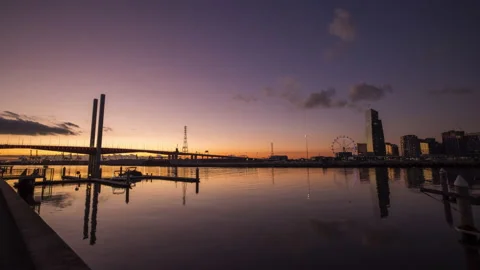 Sunset timelapse video of Bolte Bridge at Docklands in Melbourne Stock Footage 156313081