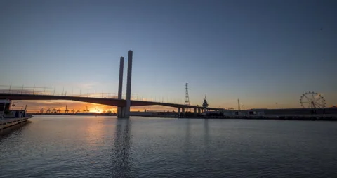 Sunset timelapse video of Bolte Bridge at Docklands in Melbourne Stock Footage 156944554