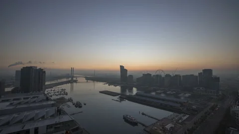 Sunset timelapse video of Bolte Bridge at Docklands in Melbourne Stock Footage 157136126
