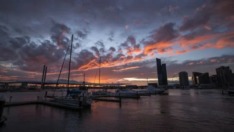Sunset timelapse video of Bolte Bridge at Docklands in Melbourne Stock Footage 157248640