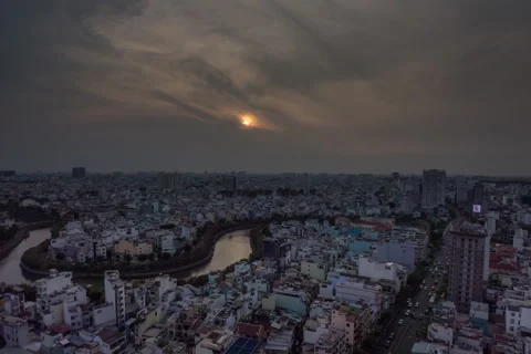 Sunset timelapse video from high angle of ho chi minh city Stock Footage 271060583
