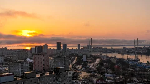 Sunset timelapse. Vladivostok. Video stock 182368413