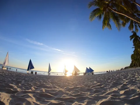 Sunset timelapse on White Beach. Boracay island. Western Visayas. Philippines Stockbeeldmateriaal 139091525