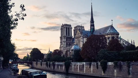 Sunset Timelpase Video of Notre Dame Cathedral Stock Footage 93484340