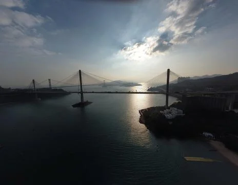 Sunset in Ting Kau Bridge Stock Photos