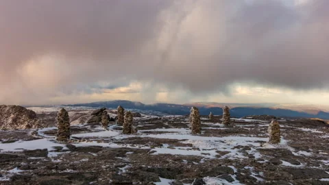 Sunset on top of Cantaro Raso Mountain, GeoPark Estrela, Portugal - Timelapse Stock Footage 130801523