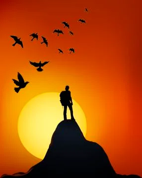 Sunset from the top of the mountain Stock Illustration