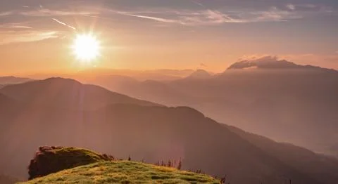 Sunset from the top of the mountain Stock Photos
