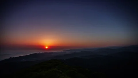 Sunset From A Top Of A Mountain - View On The Sea Stock-Footage 83303812