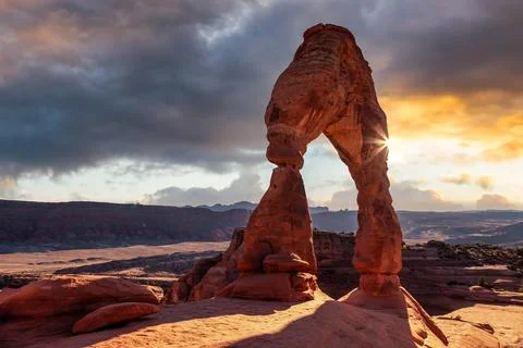 Sunset Touching on Delicate Arch, Arches National Park, Utah Foto stock