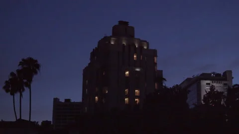 Sunset Tower at night Stock Footage 130841554