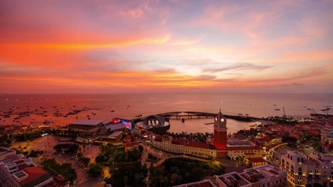 Sunset Town Rooftop View at Dusk in Phu Quoc, Vietnam Stock Footage 331504272