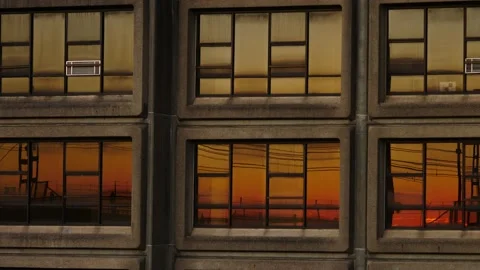 Sunset traffic and birds reflected on Famous Sirius building in Sydney 4K Stock Footage 158419085