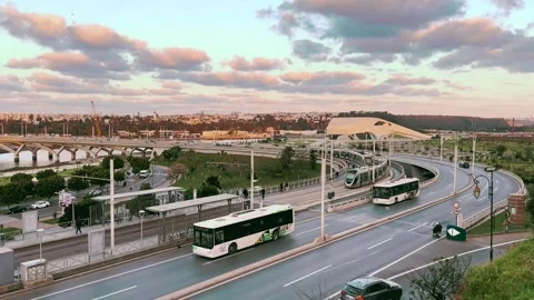 Sunset Traffic by Bouregreg River and Grand Theatre, Rabat, Morocco Stock Footage 303966659
