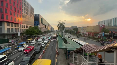 Sunset Traffic at EDSA Extension, Pasay 4K 60fps Stock Footage 338350151