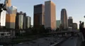 Sunset Traffic Jam on Freeway USA, Downtown Los Angeles, LA, California, Highway HD Footage