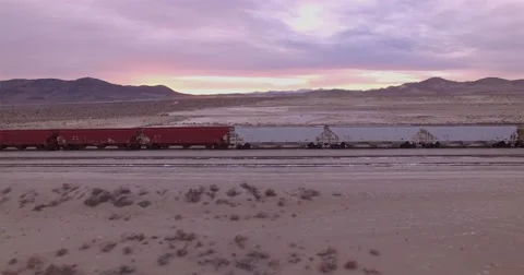 Sunset Train Box Cars Combo 1 Stock Footage 60634252