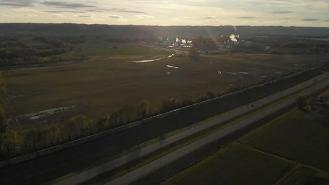 Sunset Train Fly Over Paralax 스톡 동영상 108495550