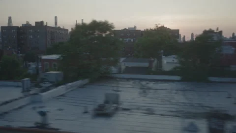 Sunset Train POV through Astoria Queens, NYC Stock Footage 341848611