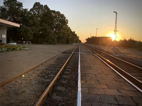 Sunset at Train Station Stock Photos