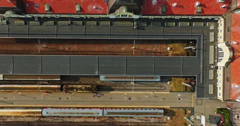 Sunset Train Station Terminal Warm Vibrant Colors Aerial Eastern Europe Still Stock Footage 289419252