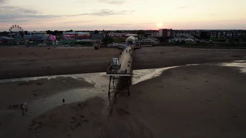 Sunset transforms Skegness pier into a scene of wonder in this aerial foota.. Stockbeeldmateriaal 252656309