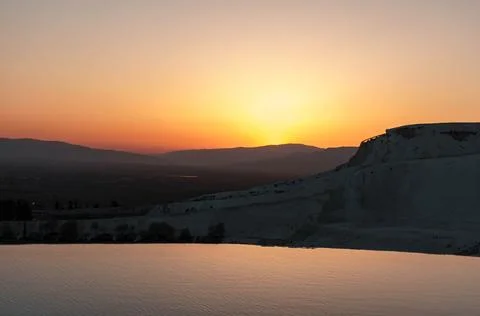 Sunset in travertines of Pamukkale Stock Photos