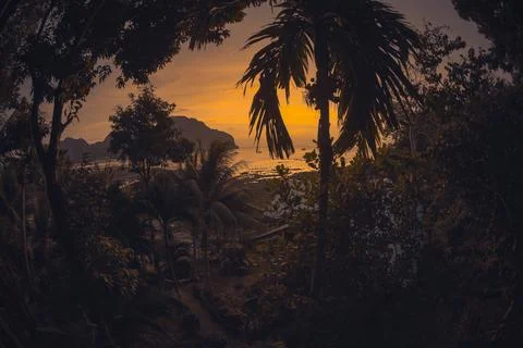 Sunset Tree House In The Phi Phi Islands, Green Garden And Ocean View Stock Photos