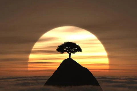 The sunset tree Ilustração Stock