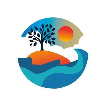 A sunset with a tree in the middle of it logo design pro vector Illustration