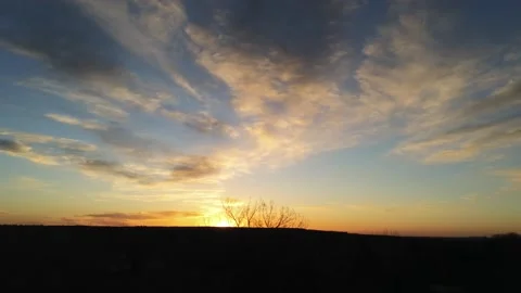 Sunset with trees - Drone camera moves backwards Video stock 137886378