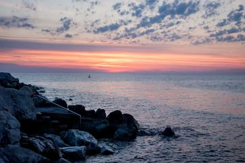Sunset in Trieste harbor Stock Photos