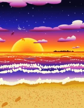 Sunset on tropical beach Illustrazione stock