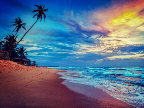 Sunset on tropical beach Stock Photos