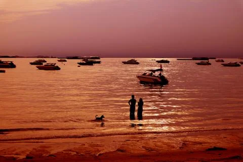 Before the sunset at a tropical beach Stock Photos