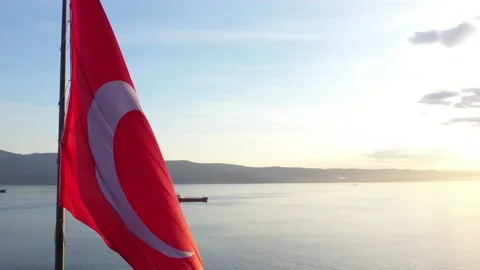 Sunset Turkish Flag Aerial Shoot Footage Stock Footage 145941201