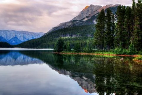 Sunset at Two Jack Lake in Banff National Park, Canada Stock Photos