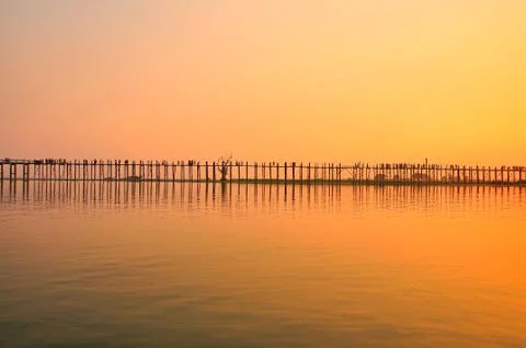 Sunset in U Bein bridge, Myanmar Stock Photos