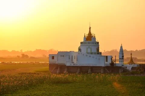 Sunset in U Bein bridge, Myanmar Stock Photos