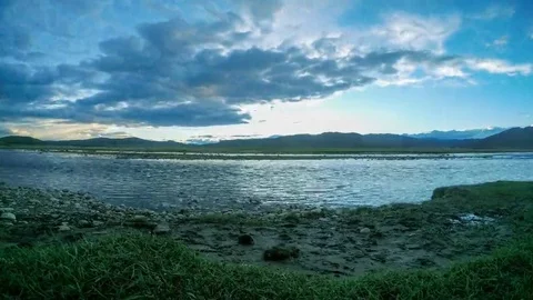 Sunset on the Ulaan river, Mongolia. Full HD Stock Footage 69127907