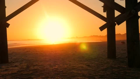 Sunset under a beach boardwalk Stock Footage 167372744
