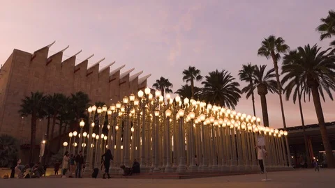 Sunset  “Urban Light” L,A,C,M,A, Stock Footage 122383563
