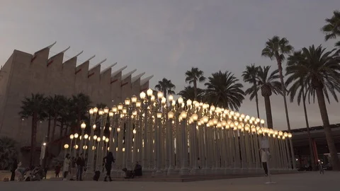 Sunset  “Urban Light” L,A,C,M,A, Stock Footage 122383660