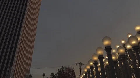 Sunset  “Urban Light” L,A,C,M,A, Stock Footage 122396143