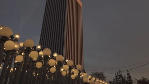 Sunset  “Urban Light” L,A,C,M,A, Stock Footage 122399210