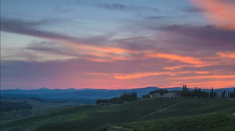 Sunset in the Val d'Orcia, time lapse Stock Footage 45305401