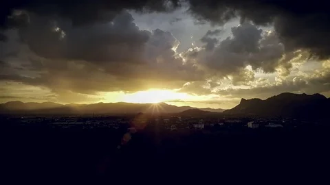 Sunset on the Valley City with beautiful cloudy sky. Golden hour evening Stock Footage 79610044