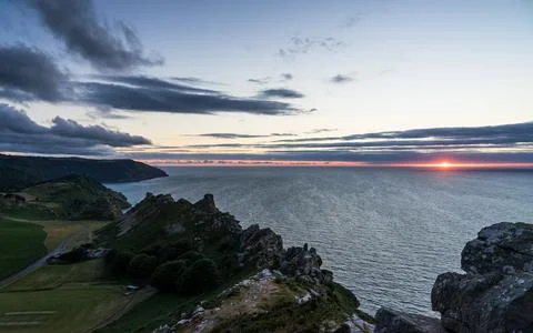 Sunset at the Valley of Rocks, Devon Foto stock
